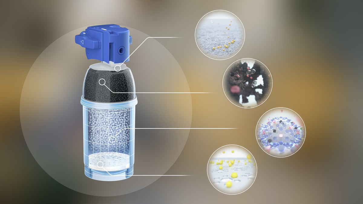 Video laden: Under-sink water filter cartridge shown from different views